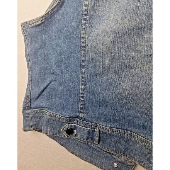 J.Jill Denim Trucker Vest Women L Cotton Blend Wash Blue Distress Pockets - Picture 7 of 13